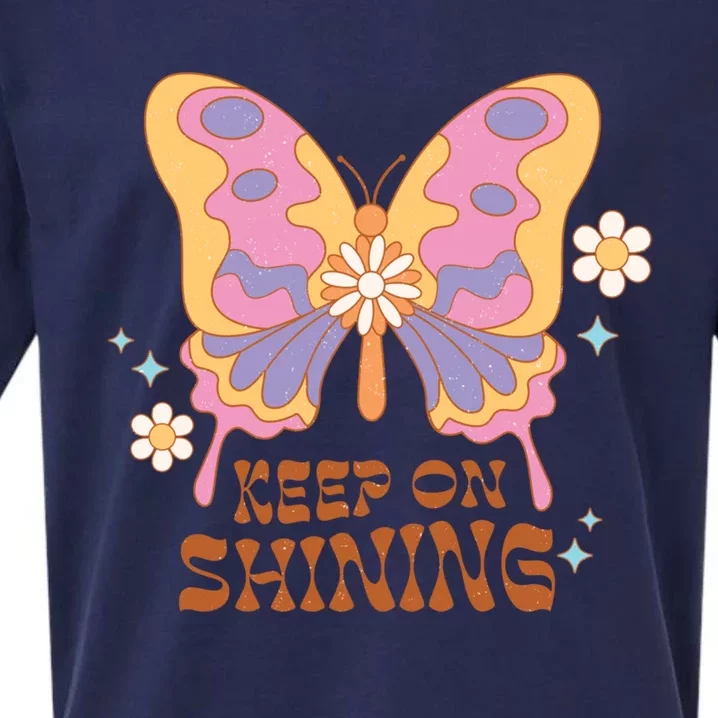 Keep On Shining Butterfly Groovy Daisy Flowers Plants Garden Gift Sueded Cloud Jersey T-Shirt