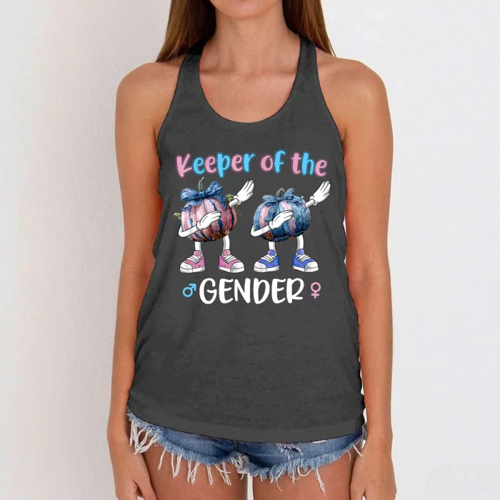 Keeper Of The Gender Halloween Pumpkin Baby Announcement Women's Knotted Racerback Tank