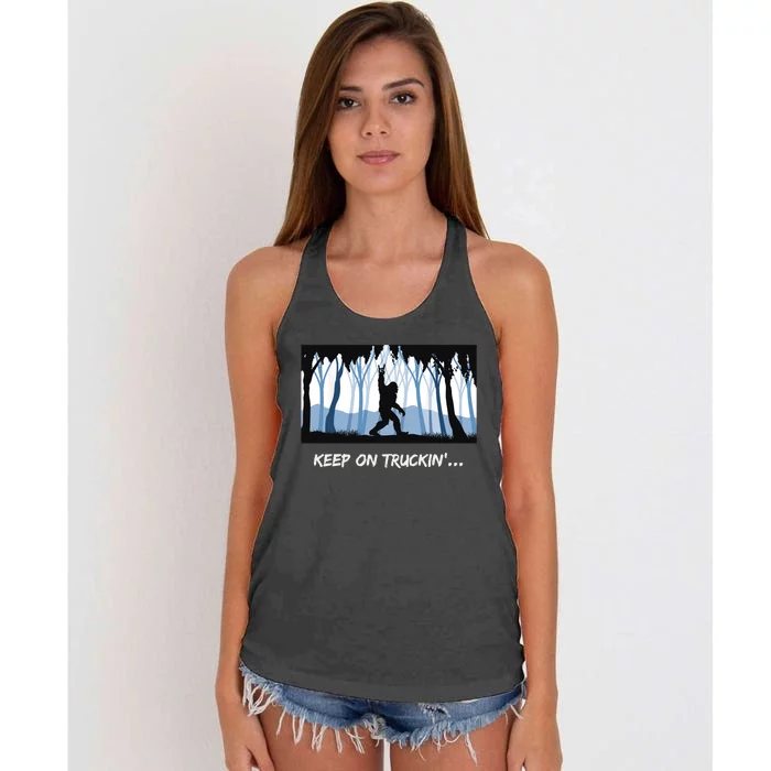 Keep on Truckin Bigfoot Forest Vintage Funny Tee Women's Knotted Racerback Tank