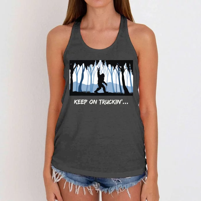 Keep on Truckin Bigfoot Forest Vintage Funny Tee Women's Knotted Racerback Tank