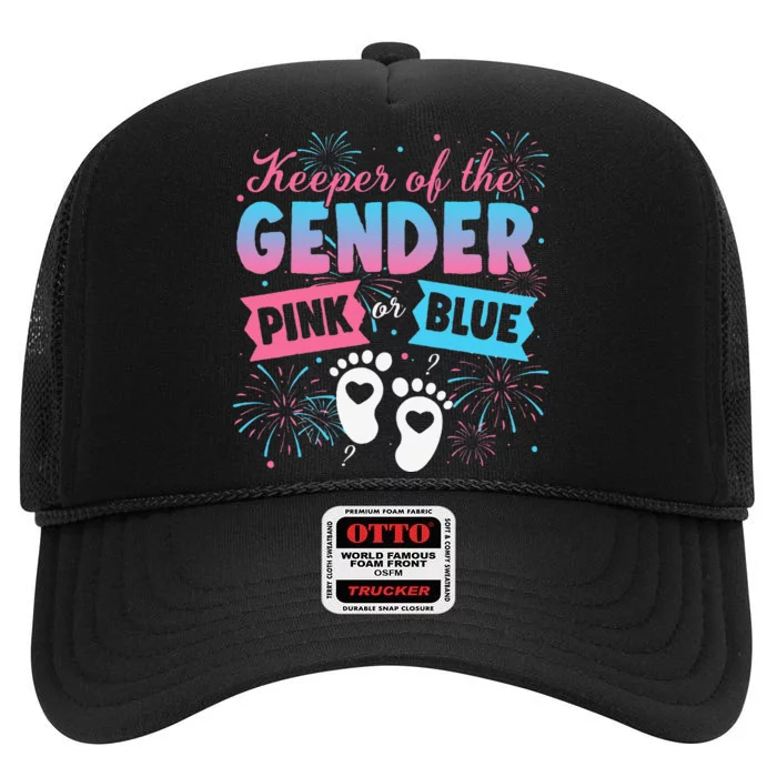 Keeper Of The Gender Or Blue Gender Reveal Fireworks High Crown Mesh Trucker Hat