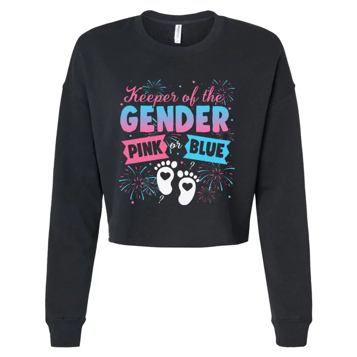 Keeper Of The Gender Or Blue Gender Reveal Fireworks Cropped Pullover Crew