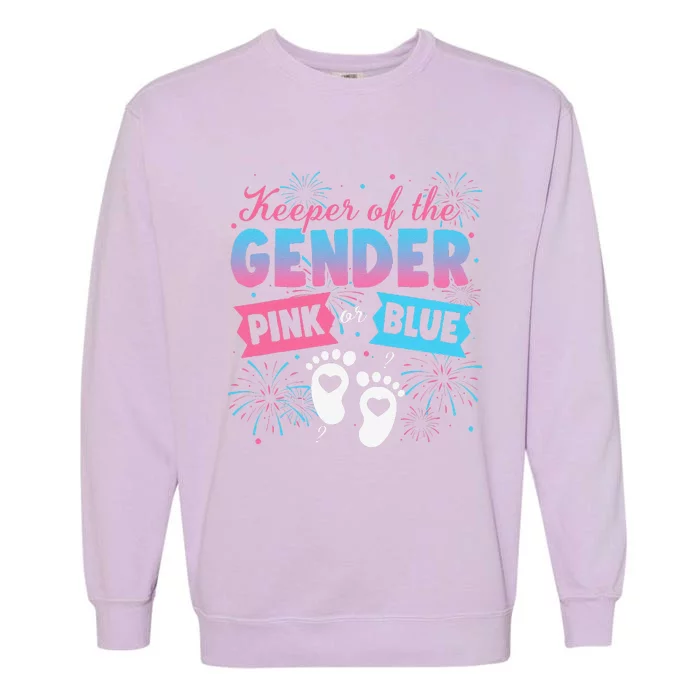 Keeper Of The Gender Or Blue Gender Reveal Fireworks Garment-Dyed Sweatshirt