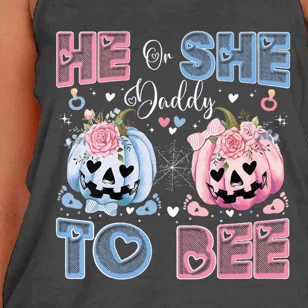 Keeper Of The Gender Halloween Pumpkin He She Daddy To Bee Women's Knotted Racerback Tank