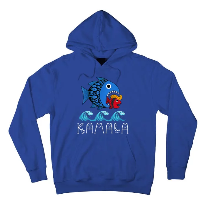 Kamala Over Trump Blue Wave Big Fish Eats Small Fish Tall Hoodie