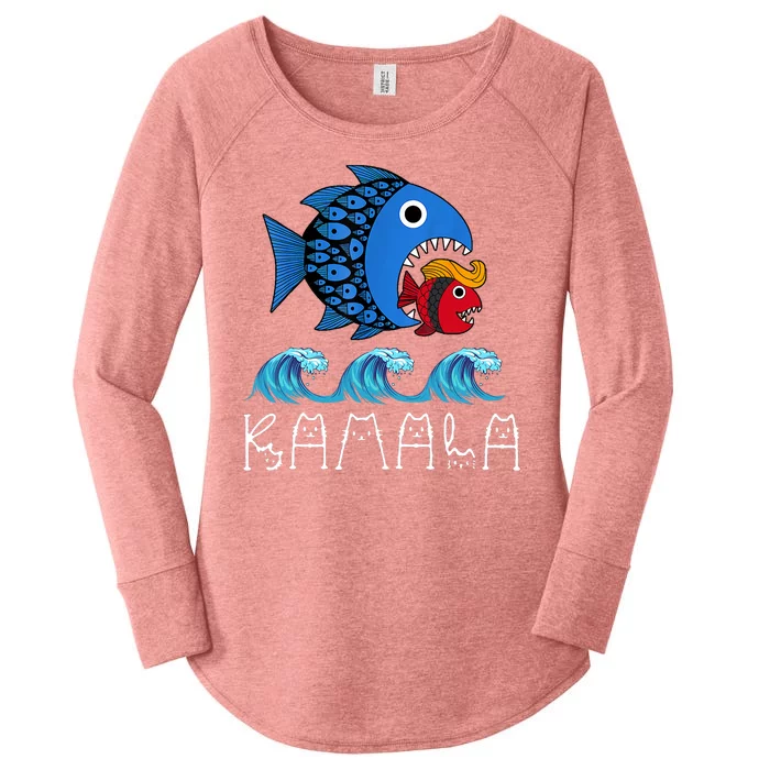 Kamala Over Trump Blue Wave Big Fish Eats Small Fish Women's Perfect Tri Tunic Long Sleeve Shirt