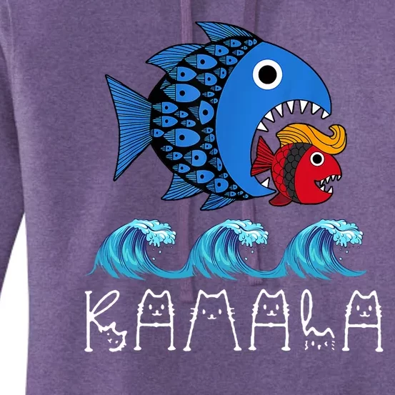 Kamala Over Trump Blue Wave Big Fish Eats Small Fish Women's Pullover Hoodie