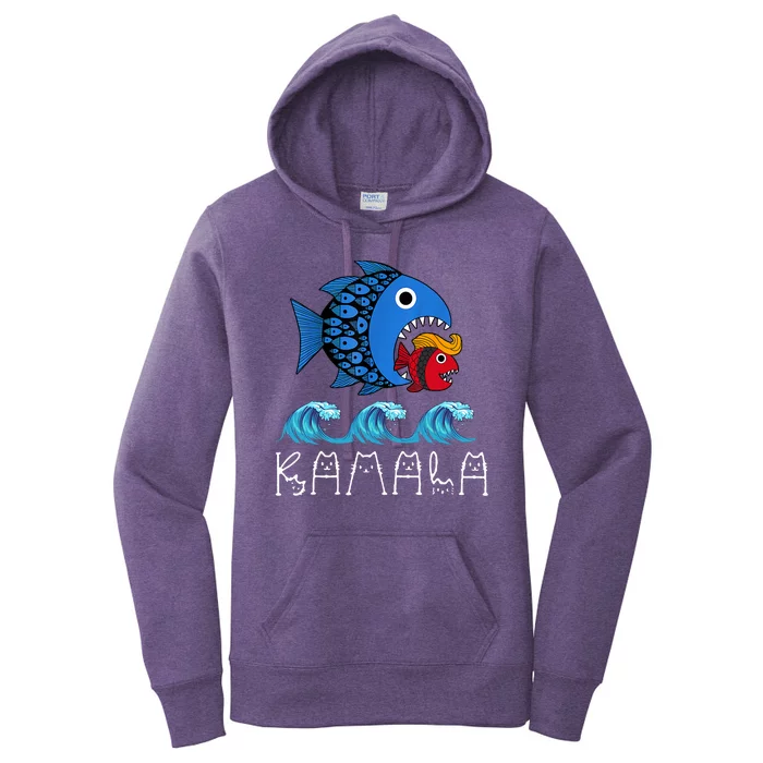 Kamala Over Trump Blue Wave Big Fish Eats Small Fish Women's Pullover Hoodie