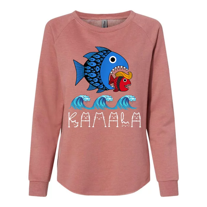 Kamala Over Trump Blue Wave Big Fish Eats Small Fish Womens California Wash Sweatshirt