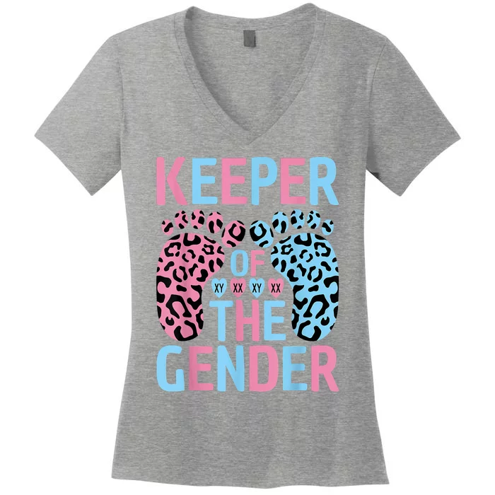 Keeper Of The Gender Reveal Announcement Baby Shower Party Women's V-Neck T-Shirt