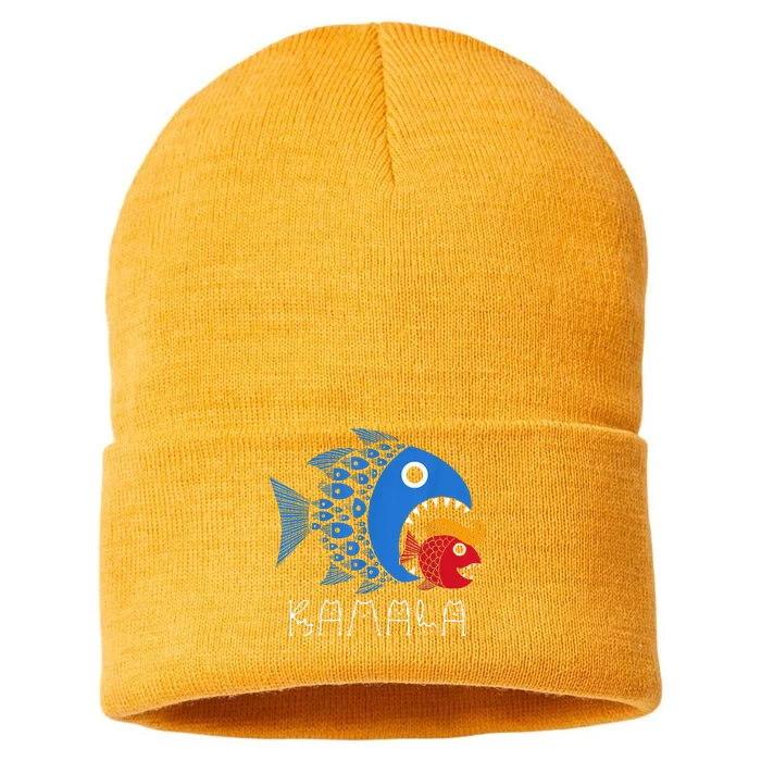 Kamala Over Trump Blue Wave Big Fish Eats Small Fish Sustainable Knit Beanie