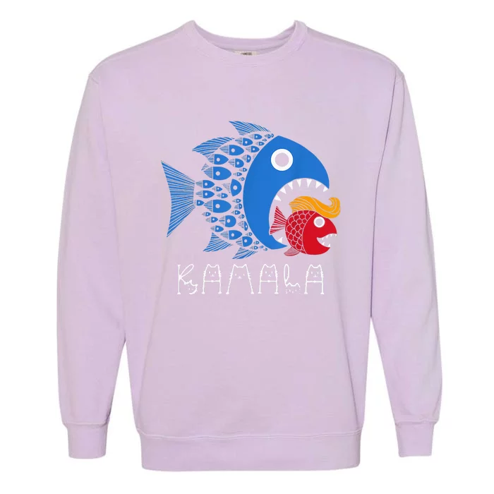 Kamala Over Trump Blue Wave Big Fish Eats Small Fish Garment-Dyed Sweatshirt