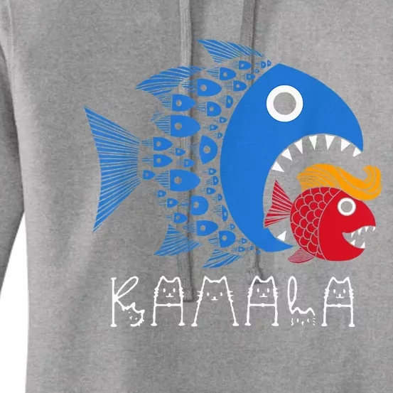 Kamala Over Trump Blue Wave Big Fish Eats Small Fish Women's Pullover Hoodie