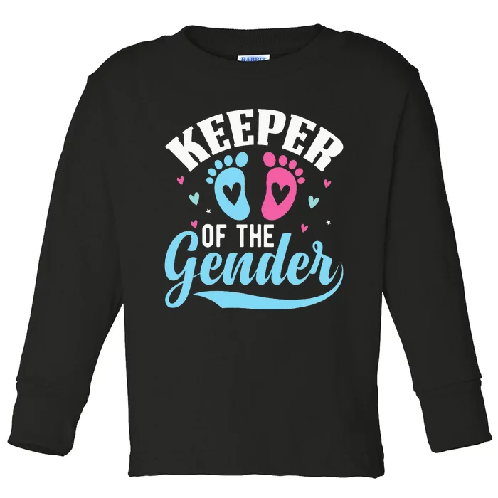 Keeper Of The Gender Pink Or Blue Funny Gender Reveal Party Toddler Long Sleeve Shirt