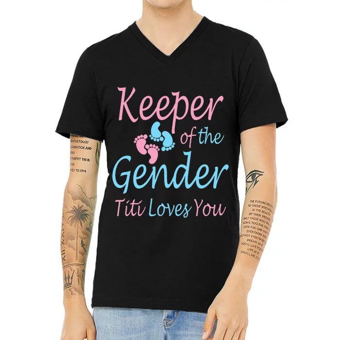 Keeper of the Gender Titi Loves You - Gender Reveal party V-Neck T-Shirt