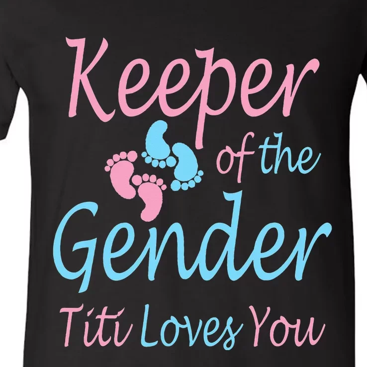 Keeper of the Gender Titi Loves You - Gender Reveal party V-Neck T-Shirt