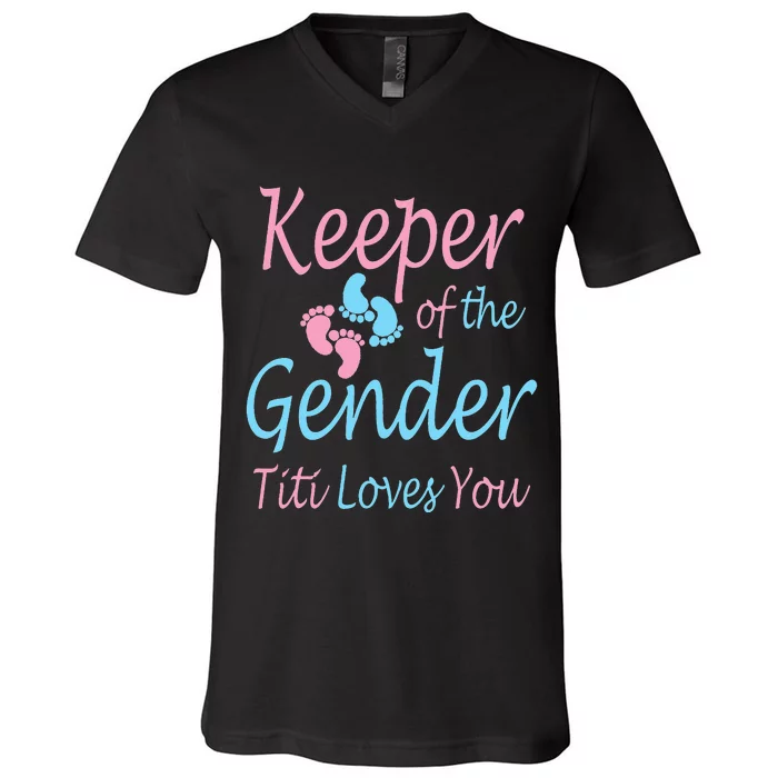 Keeper of the Gender Titi Loves You - Gender Reveal party V-Neck T-Shirt