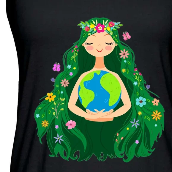 Green Mother Earth Day Ladies Essential Flowy Tank