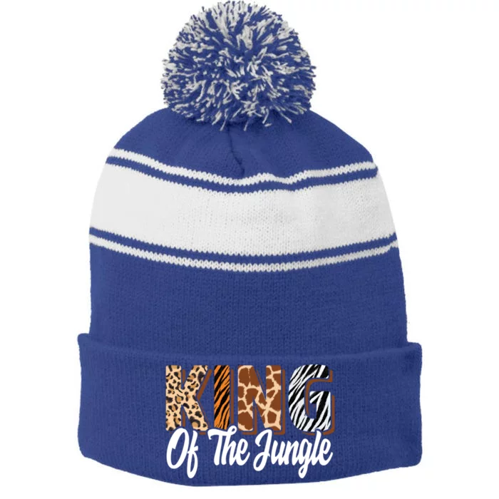 King Of The Jungle Zoo Birthday Safari Jungle Animal Gift Stripe Pom Pom Beanie