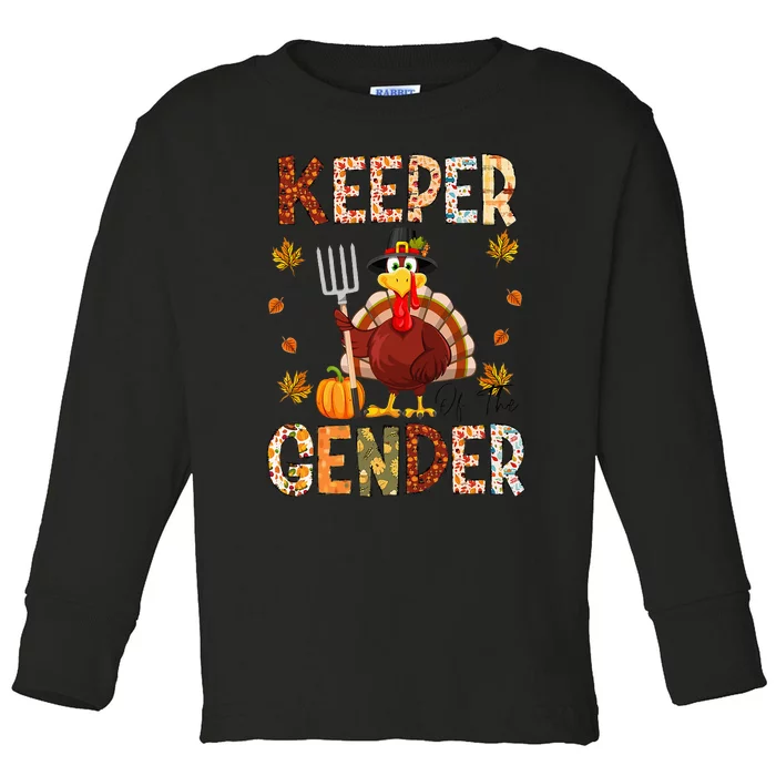 Keeper of the Gender Funny Thanksgiving Turkey Gender Reveal Toddler Long Sleeve Shirt