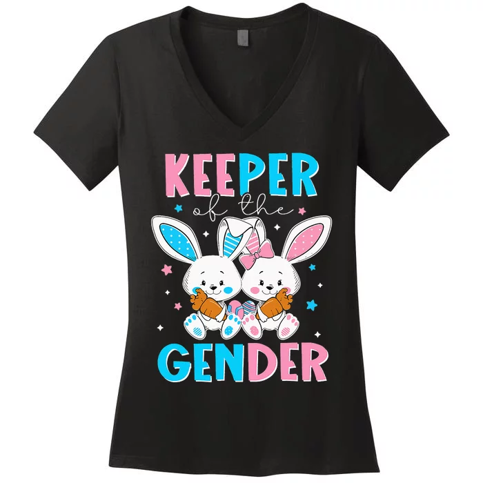 Keeper Of The Gender Easter Bunny Gender Reveal Women's V-Neck T-Shirt