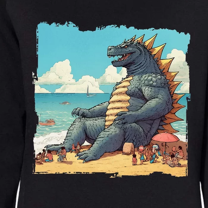 Kaiju On The Beach Suntanning Vacation Ocean Holiday Party Womens California Wash Sweatshirt