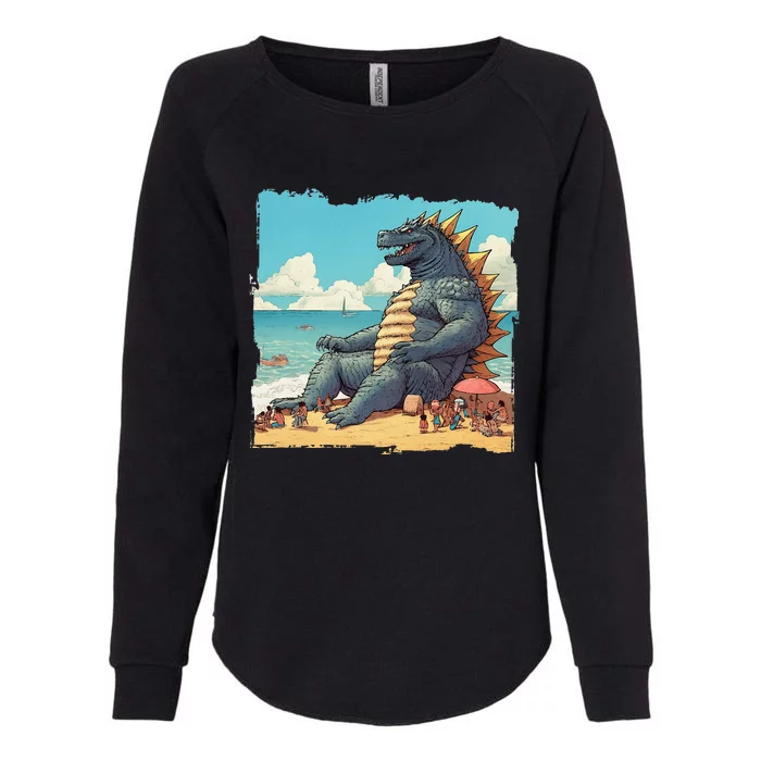 Kaiju On The Beach Suntanning Vacation Ocean Holiday Party Womens California Wash Sweatshirt