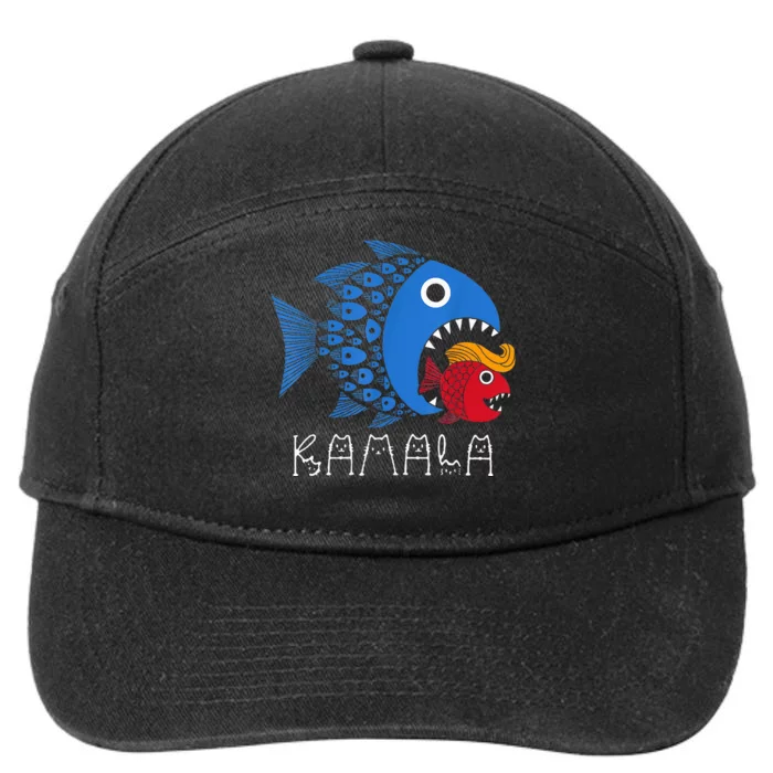 Kamala Over Trump Blue Wave Big Fish Eats Small Fish 7-Panel Snapback Hat