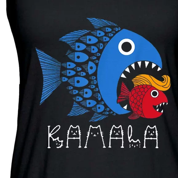 Kamala Over Trump Blue Wave Big Fish Eats Small Fish Ladies Essential Flowy Tank