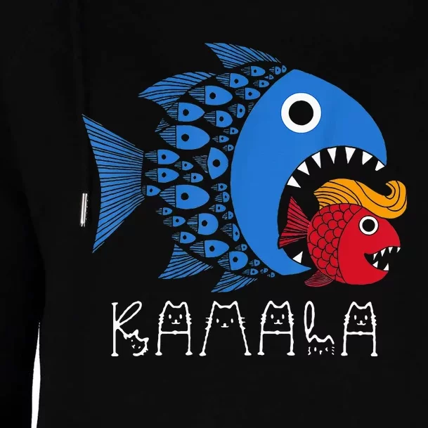 Kamala Over Trump Blue Wave Big Fish Eats Small Fish Womens Funnel Neck Pullover Hood