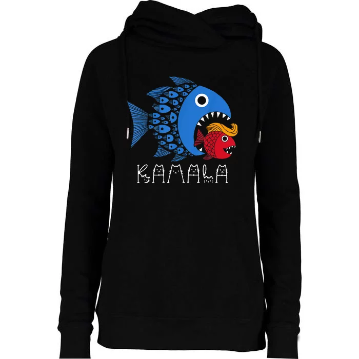 Kamala Over Trump Blue Wave Big Fish Eats Small Fish Womens Funnel Neck Pullover Hood