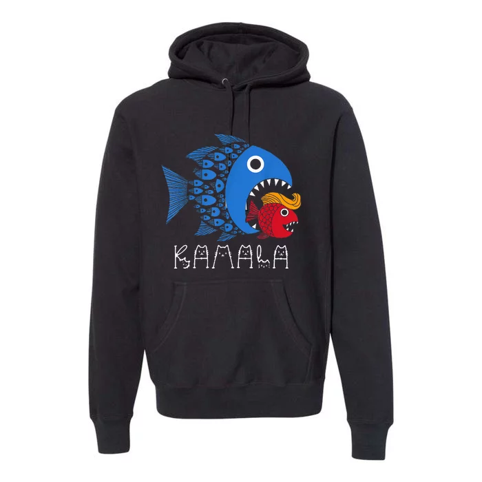 Kamala Over Trump Blue Wave Big Fish Eats Small Fish Premium Hoodie