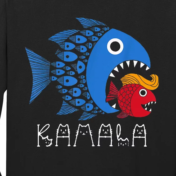 Kamala Over Trump Blue Wave Big Fish Eats Small Fish Tall Long Sleeve T-Shirt