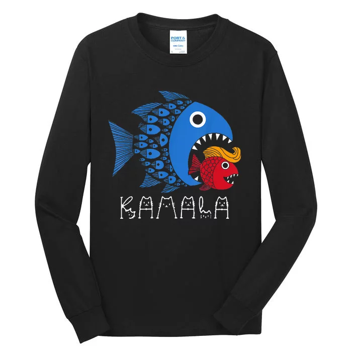 Kamala Over Trump Blue Wave Big Fish Eats Small Fish Tall Long Sleeve T-Shirt