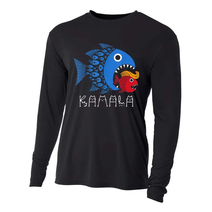 Kamala Over Trump Blue Wave Big Fish Eats Small Fish Cooling Performance Long Sleeve Crew