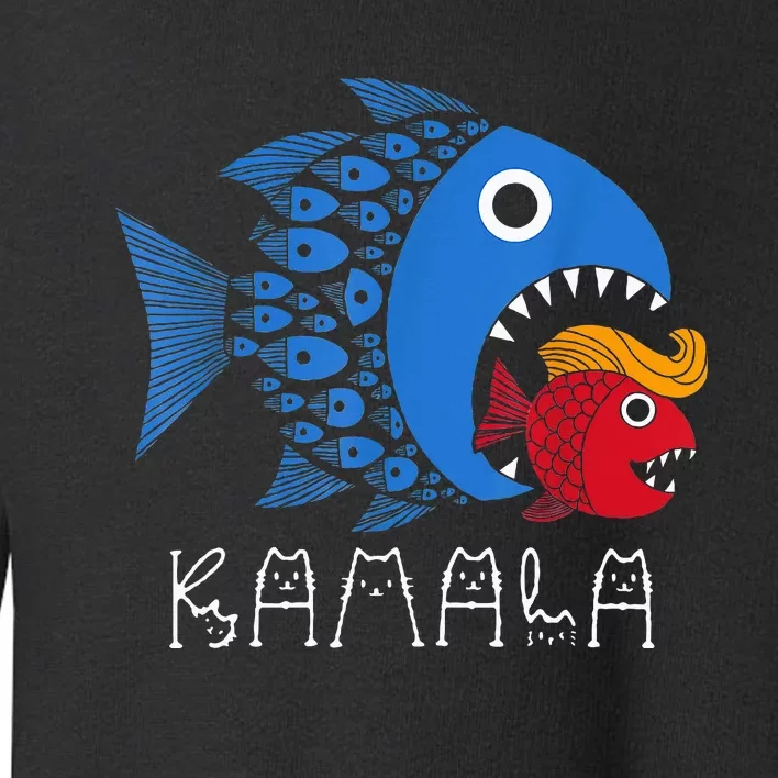 Kamala Over Trump Blue Wave Big Fish Eats Small Fish Toddler Sweatshirt