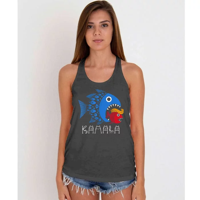 Kamala Over Trump Blue Wave Big Fish Eats Small Fish Women's Knotted Racerback Tank