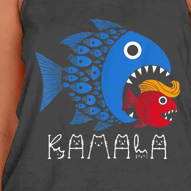 Kamala Over Trump Blue Wave Big Fish Eats Small Fish Women's Knotted Racerback Tank