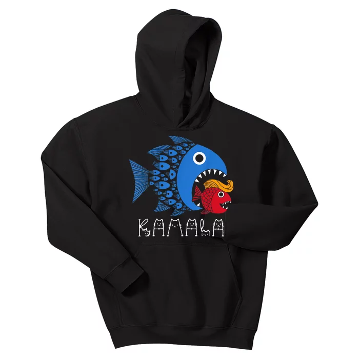 Kamala Over Trump Blue Wave Big Fish Eats Small Fish Kids Hoodie