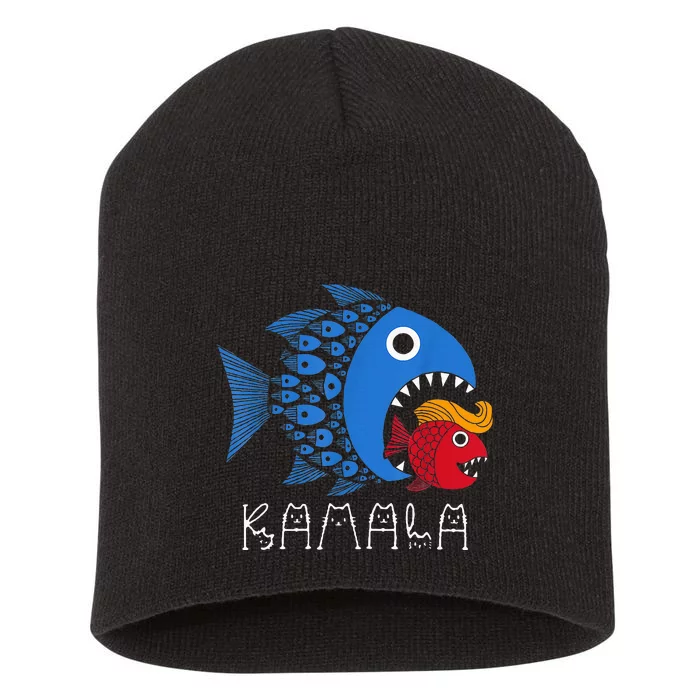 Kamala Over Trump Blue Wave Big Fish Eats Small Fish Short Acrylic Beanie