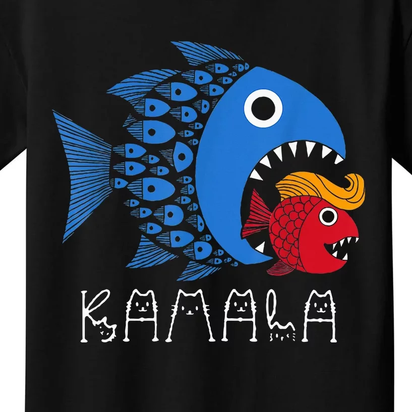 Kamala Over Trump Blue Wave Big Fish Eats Small Fish Kids T-Shirt