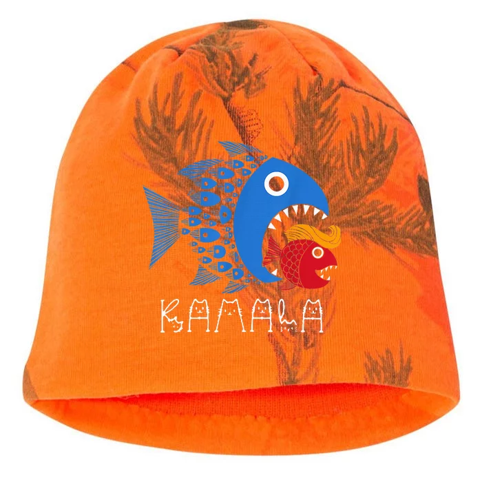 Kamala Over Trump Blue Wave Big Fish Eats Small Fish Kati - Camo Knit Beanie