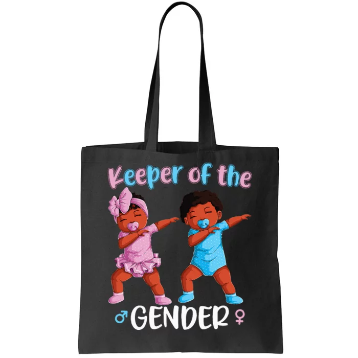 Keeper Of The Gender Reveal Black Baby Announcement Tote Bag