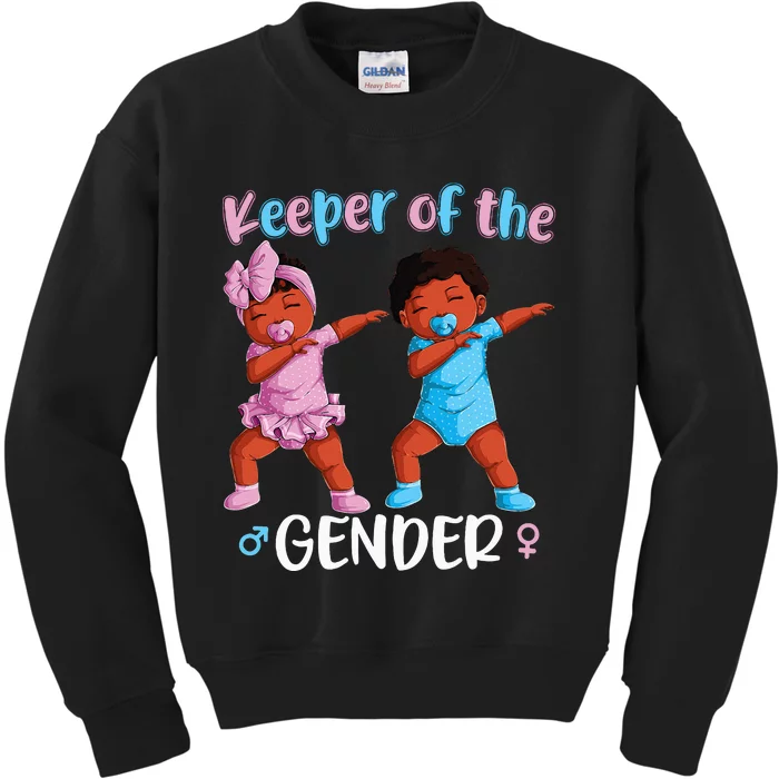 Keeper Of The Gender Reveal Black Baby Announcement Kids Sweatshirt