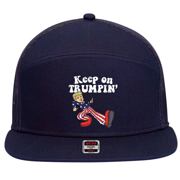 Keep On Trumpin Funny Usa Flag Support Reelect Trump 2020 7 Panel Mesh Trucker Snapback Hat