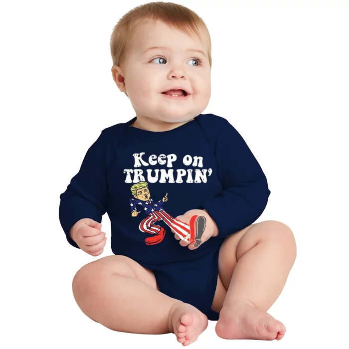 Keep On Trumpin Funny Usa Flag Support Reelect Trump 2020 Baby Long Sleeve Bodysuit