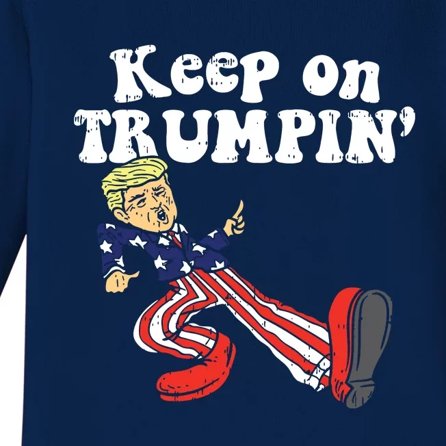 Keep On Trumpin Funny Usa Flag Support Reelect Trump 2020 Baby Long Sleeve Bodysuit