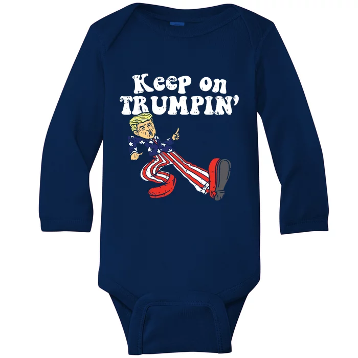 Keep On Trumpin Funny Usa Flag Support Reelect Trump 2020 Baby Long Sleeve Bodysuit