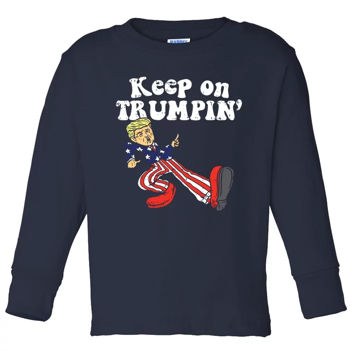 Keep On Trumpin Funny Usa Flag Support Reelect Trump 2020 Toddler Long Sleeve Shirt