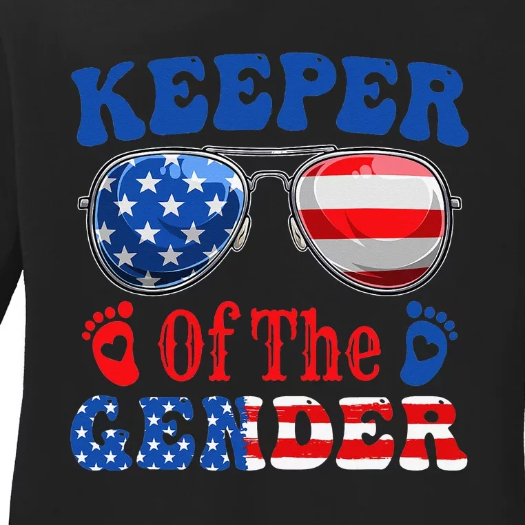 Keeper Of The Gender 4th Of July Baby Gender Reveal Ladies Long Sleeve Shirt